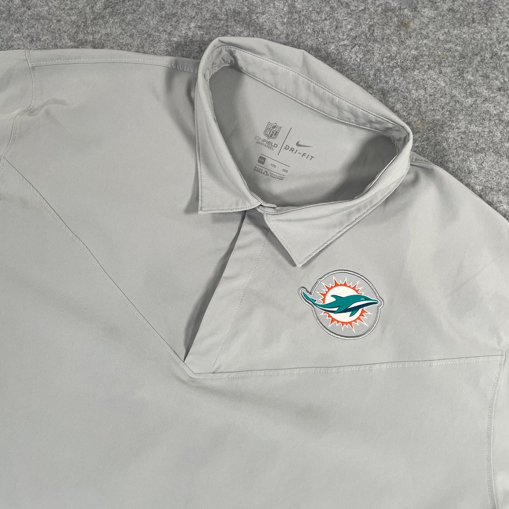 Nike Mens Miami Dolphins Polo XXL Gray Dri-FIT NFL Onfield Apparel Sideline